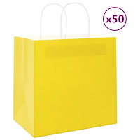 vidaXL Papperspåsar 50 st med handtag gul 26x17x25 cm