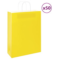 vidaXL Papperspåsar 50 st med handtag gul 32x12x42 cm