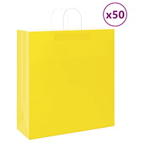 vidaXL Papperspåsar 50 st med handtag gul 45x17x48 cm