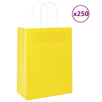 vidaXL Papperspåsar 250 st med handtag gul 21x11x28 cm