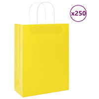 vidaXL Papperspåsar 250 st med handtag gul 26x12x35 cm
