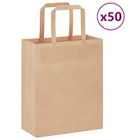 vidaXL Papperspåsar 50 st med handtag brun 18x8x22 cm