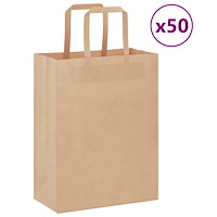 vidaXL Papperspåsar 50 st med handtag brun 21x11x28 cm