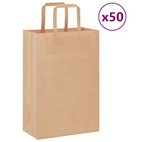 vidaXL Papperspåsar 50 st med handtag brun 21x11x31 cm