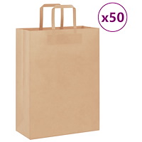 vidaXL Papperspåsar 50 st med handtag brun 26x12x35 cm