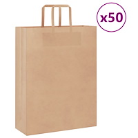 vidaXL Papperspåsar 50 st med handtag brun 32x12x42 cm