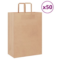vidaXL Papperspåsar 50 st med handtag brun 32x17x44 cm