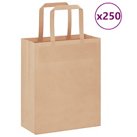 vidaXL Papperspåsar 250 st med handtag brun 18x8x22 cm