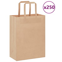 vidaXL Papperspåsar 250 st med handtag brun 21x11x28 cm