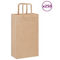 vidaXL Papperspåsar 250 st med handtag brun 21x11x36 cm