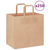 vidaXL Papperspåsar 250 st med handtag brun 26x17x25 cm