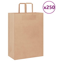 vidaXL Papperspåsar 250 st med handtag brun 32x17x44 cm