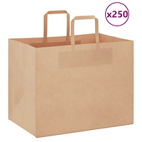 vidaXL Papperspåsar 250 st med handtag brun 32x22x24 cm