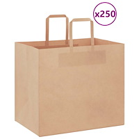 vidaXL Papperspåsar 250 st med handtag brun 32x22x28 cm