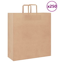 vidaXL Papperspåsar 250 st med handtag brun 45x17x48 cm
