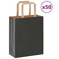 vidaXL Papperspåsar 50 st med handtag svart 18x8x22 cm