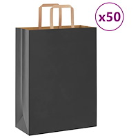 vidaXL Papperspåsar 50 st med handtag svart 26x12x35 cm