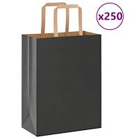 vidaXL Papperspåsar 250 st med handtag svart 21x11x28 cm