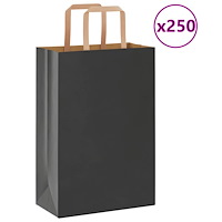 vidaXL Papperspåsar 250 st med handtag svart 21x11x31 cm