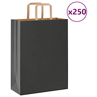 vidaXL Papperspåsar 250 st med handtag svart 26x12x35 cm
