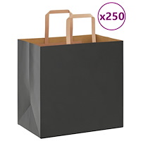 vidaXL Papperspåsar 250 st med handtag svart 26x17x25 cm