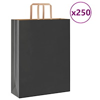 vidaXL Papperspåsar 250 st med handtag svart 32x12x42 cm