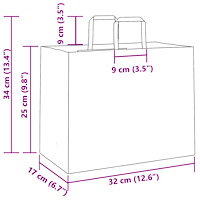 vidaXL Papperspåsar 250 st med handtag svart 32x17x25 cm