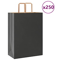 vidaXL Papperspåsar 250 st med handtag svart 32x17x44 cm