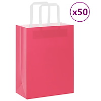 vidaXL Papperspåsar 50 st med handtag rosa 21x11x28 cm