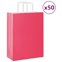 vidaXL Papperspåsar 50 st med handtag rosa 26x12x35 cm