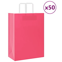 vidaXL Papperspåsar 50 st med handtag rosa 32x17x44 cm
