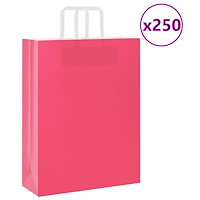 vidaXL Papperspåsar 250 st med handtag rosa 32x12x42 cm