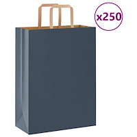 vidaXL Papperspåsar 250 st med handtag blå 26x12x35 cm