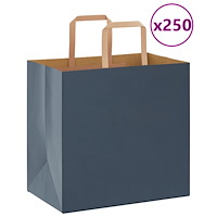 vidaXL Papperspåsar 250 st med handtag blå 26x17x25 cm