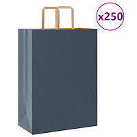 vidaXL Papperspåsar 250 st med handtag blå 32x17x44 cm