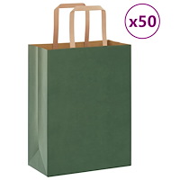 vidaXL Papperspåsar 50 st med handtag grön 21x11x28 cm