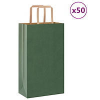 vidaXL Papperspåsar 50 st med handtag grön 21x11x36 cm