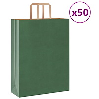 vidaXL Papperspåsar 50 st med handtag grön 32x12x42 cm