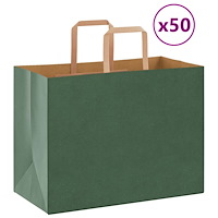 vidaXL Papperspåsar 50 st med handtag grön 32x17x25 cm