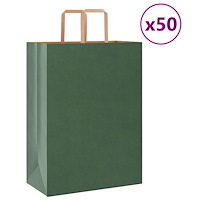 vidaXL Papperspåsar 50 st med handtag grön 32x17x44 cm