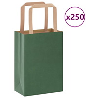 vidaXL Papperspåsar 250 st med handtag grön 15x8x21 cm