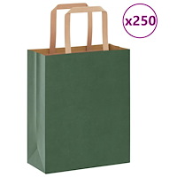 vidaXL Papperspåsar 250 st med handtag grön 18x8x22 cm