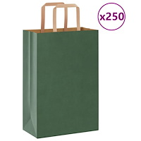 vidaXL Papperspåsar 250 st med handtag grön 21x11x31 cm