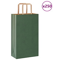 vidaXL Papperspåsar 250 st med handtag grön 21x11x36 cm