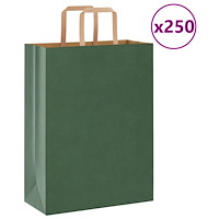 vidaXL Papperspåsar 250 st med handtag grön 26x12x35 cm