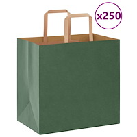 vidaXL Papperspåsar 250 st med handtag grön 26x17x25 cm
