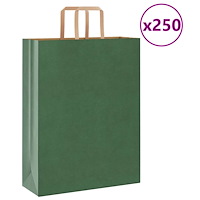 vidaXL Papperspåsar 250 st med handtag grön 32x12x42 cm