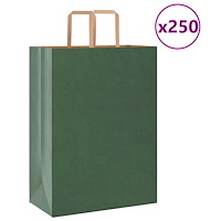vidaXL Papperspåsar 250 st med handtag grön 32x17x44 cm