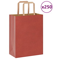 vidaXL Papperspåsar 250 st med handtag röd 21x11x28 cm