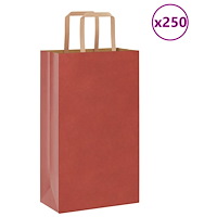 vidaXL Papperspåsar 250 st med handtag röd 21x11x36 cm